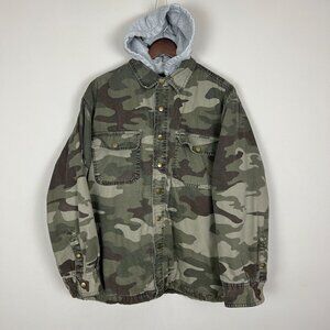 Vintage 90's Puritan Mens Hunting Camo Fleece Lined Hoodie Jacket Medium Green M